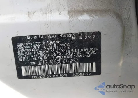 2013 Subaru Impreza 2.0I Premium from USA, damaged, VIN JF1GJAC6XDH003860